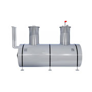 Подземный резервуар РГСП-75 Резервуар горизонтальный стальной 75 м3 применяют для хранения нефтепродуктов и жидкостей. Емкость имеет вид цилиндрического бака с опорами и горловиной. Для производства используют стальные листы, внутри для укрепления размещают ребра жесткости. Лакокрасочное покрытие предотвращает коррозионные поражения.